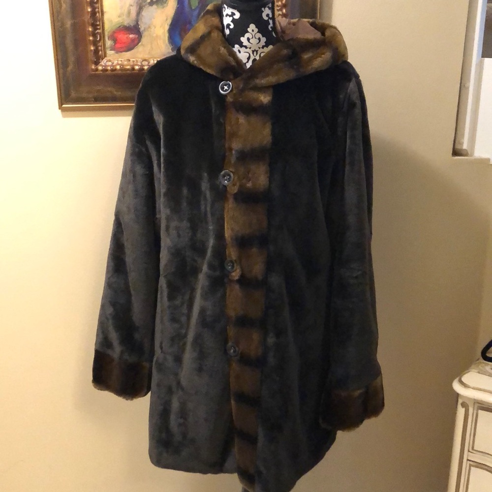 Dennis Basso Black and Brown Teddy Jacket